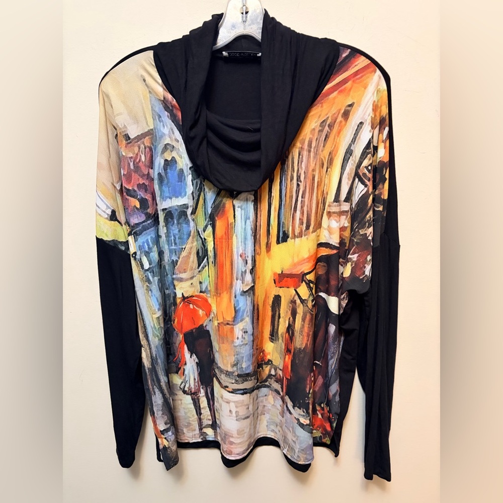 COCO Y CLUB Artistic Lady in the Rain Cowl Neck Top